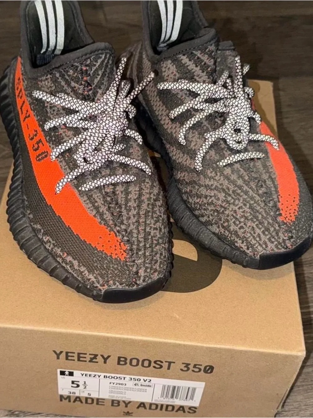 Yeezy Boost 350 V2 Orange and Black Knit Sneakers